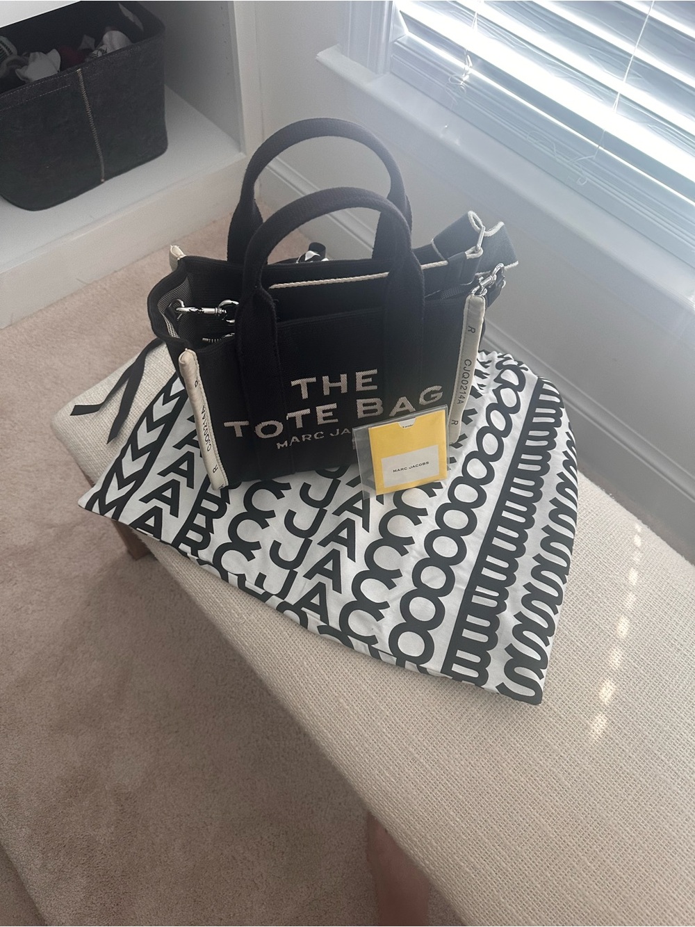Marc Jacobs Black Canvas 'The Tote Bag' Mini Tote with White Accent Strap